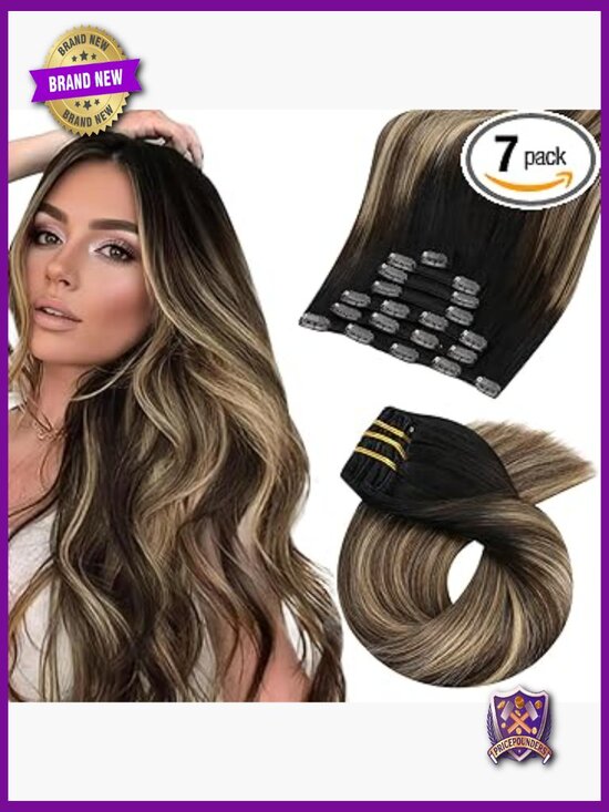 Real Human Hair Clip In Extensions 7Pcs Full Head Set 18 Inch 120G Double Weft main image 4